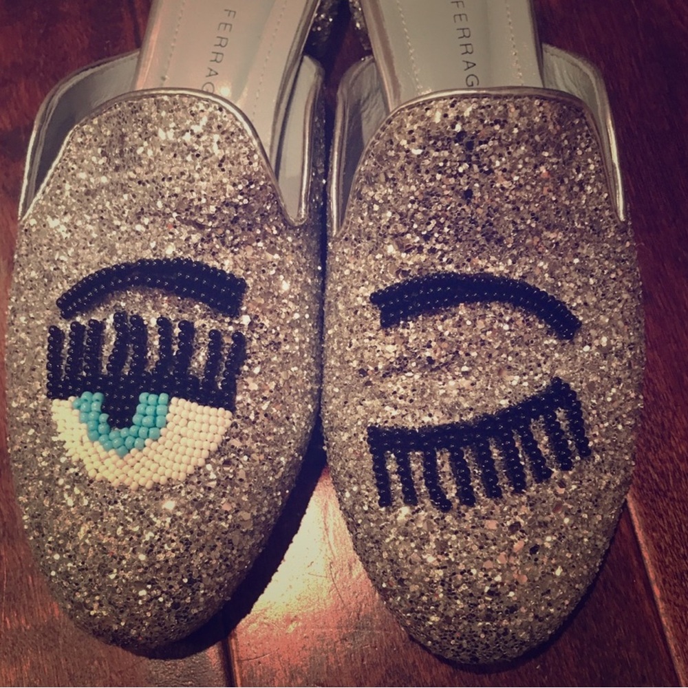 Chiara Ferragni Silver Glitter Mules